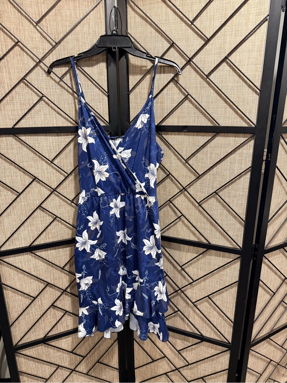 Navy Floral Wrap-Front Mini Dress with Spaghetti Straps - XL